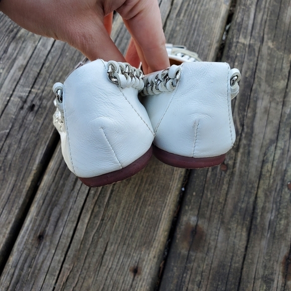 Jeffrey Campbell Carrie B White Leather Chain Metal Cap Toe Bow Ballet Flats 6 - Picture 5 of 9